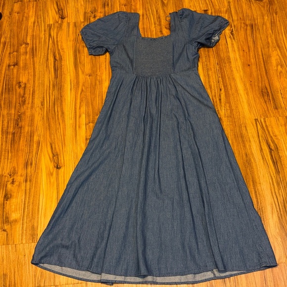 Old Navy women’s large 12 14 dress midi Blue denim Jean chambray pockets long - Picture 5 of 10